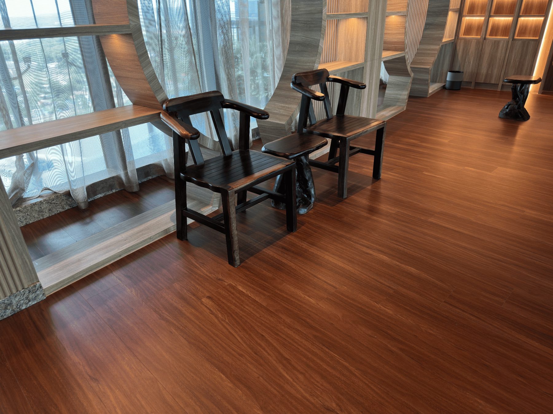 DHI SPC flooring installed in modern interior with warm wood-look finish